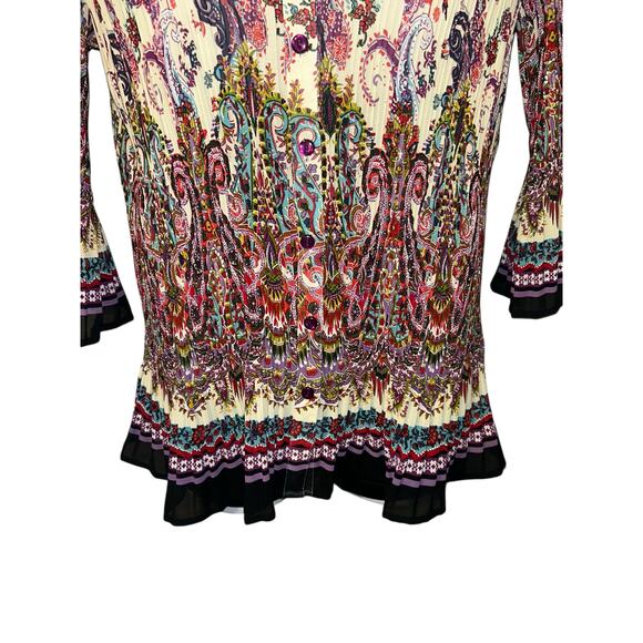 Avenue Women’s Plus Size 22/24 Boho Paisley Pleated Blouse Top - Flared Sleeves - Picture 4 of 9